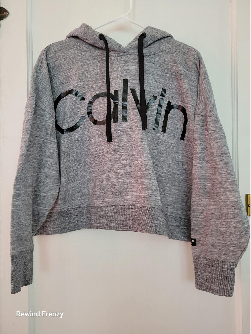 Calvin Klein Women's Gray Cropped Hoodie Pullover Sweatshirt Size XL